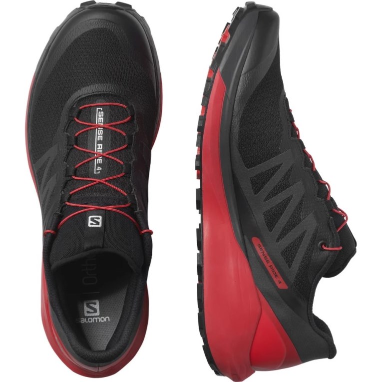 Black / Red Salomon Sense Ride 4 Men's Trail Running Shoes | IE HO3295